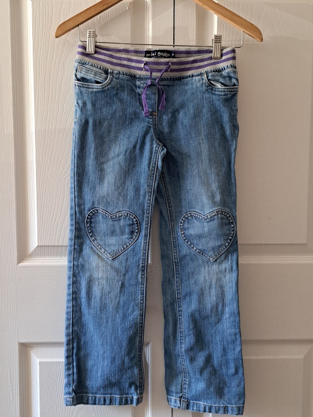 Mini Boden Light Blue Girls' Straight Leg Jeans with Heart Knees
